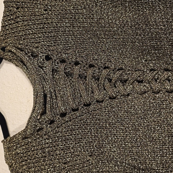 A.L.C. Sweater Jumper Womens Large Metallic Gold Lace Up Back Pullover Ribbed - Picture 7 of 8